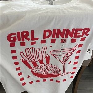White and Red “Girl Dinner” Graphic T-Shirt